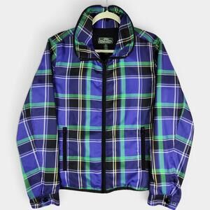 Lauren Ralph Lauren Active Jacket Womens XL Blue Green Plaid Windbreaker